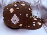 Brown NY Yankees 59FIFTY Customized Hat with Stones – Bling Fitted Cap | Personalized | Any Team or Color