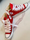 Custom Red Rhinestone HI-Top Converse with Satin Laces – Personalized Special Occasion Sneakers