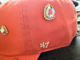 Coral Custom Bling NY Yankees Hat – Colorful Rhinestone Embellished Luxury Statement Cap