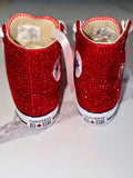 Custom Red Rhinestone HI-Top Converse with Satin Laces – Personalized Special Occasion Sneakers