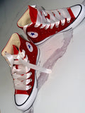 Custom Red Rhinestone HI-Top Converse with Satin Laces – Personalized Special Occasion Sneakers