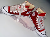 Custom Red Rhinestone HI-Top Converse with Satin Laces – Personalized Special Occasion Sneakers
