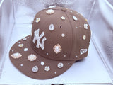 Brown NY Yankees 59FIFTY Customized Hat with Stones – Bling Fitted Cap | Personalized | Any Team or Color