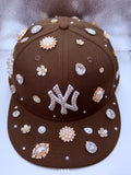 Brown NY Yankees 59FIFTY Customized Hat with Stones – Bling Fitted Cap | Personalized | Any Team or Color