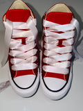 Custom Red Rhinestone HI-Top Converse with Satin Laces – Personalized Special Occasion Sneakers