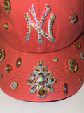 Coral Custom Bling NY Yankees Hat – Colorful Rhinestone Embellished Luxury Statement Cap