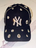 Custom New York Yankees 9FORTY Adjustable Hat – Navy Blue Bling Crystal Rhinestone Cap
