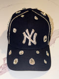 Custom New York Yankees 9FORTY Adjustable Hat – Navy Blue Bling Crystal Rhinestone Cap
