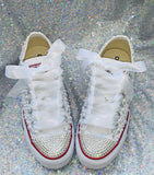 Women’s Custom Bridal Sneakers – Pearl & Rhinestone Handcrafted Wedding Shoes