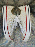 Women’s Custom Bridal Sneakers – Pearl & Rhinestone Handcrafted Wedding Shoes