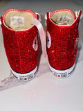 Custom Red Rhinestone HI-Top Converse with Satin Laces – Personalized Special Occasion Sneakers
