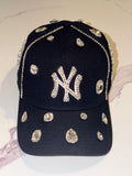 Custom New York Yankees 9FORTY Adjustable Hat – Navy Blue Bling Crystal Rhinestone Cap