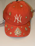 Coral Custom Bling NY Yankees Hat – Colorful Rhinestone Embellished Luxury Statement Cap
