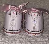 Custom Baby Sneakers – Pink & White Blinged with Rhinestones ✨👶