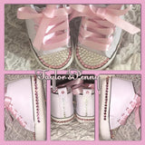 Custom Baby Sneakers – Pink & White Blinged with Rhinestones ✨👶