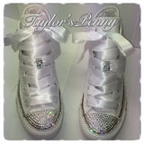 Women’s White Bling Converse – Hand Crystallized Rhinestone Sneakers