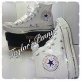 Women’s White Bling Converse – Hand Crystallized Rhinestone Sneakers