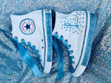 Women’s Bling White Converse with Initials – Personalized Rhinestone Sneakers