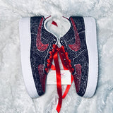 Custom Air Force 1 Sneakers – Black & Red Rhinestone Embellished Shoes