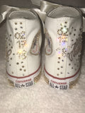 Custom Champagne Bling Converse – Rhinestone Hi-Top Sneakers for Bat Mitzvahs & Weddings