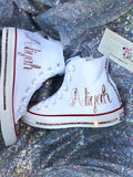 Women’s Bling White Converse – Rhinestone & Glitter Personalized Sneakers