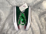 Women’s Bling Sneakers – Hand-Embellished Green & Pink Custom Shoes