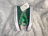 Women’s Bling Sneakers – Hand-Embellished Green & Pink Custom Shoes