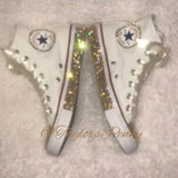 Custom Champagne Bling Converse – Rhinestone Hi-Top Sneakers for Bat Mitzvahs & Weddings