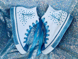 Women’s Bling White Converse with Initials – Personalized Rhinestone Sneakers