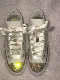 Custom Champagne Bling Converse – Rhinestone Hi-Top Sneakers for Bat Mitzvahs & Weddings