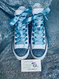 Women’s Bling White Converse with Initials – Personalized Rhinestone Sneakers