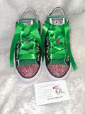 Women’s Bling Sneakers – Hand-Embellished Green & Pink Custom Shoes