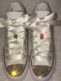 Custom Champagne Bling Converse – Rhinestone Hi-Top Sneakers for Bat Mitzvahs & Weddings