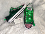 Women’s Bling Sneakers – Hand-Embellished Green & Pink Custom Shoes