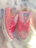 Cancer Awareness Ribbon Sneakers – Hand-Embellished Pearls & Rhinestones