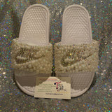 Women’s Bling Nike Slides with Pearls & AB Rhinestones