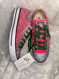 Women’s Bling Sneakers – Hand-Embellished Green & Pink Custom Shoes