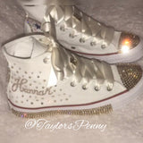 Custom Champagne Bling Converse – Rhinestone Hi-Top Sneakers for Bat Mitzvahs & Weddings