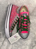 Pearl-Embellished Sneakers – Custom Pink & Green Bling Shoes