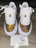 Gold Bling Air Force 1 Custom Sneakers – Crystal Embellished Nike Uptowns ✨👟