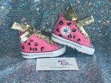 Baby Pink Leopard Painted Sneakers – Custom Hand-Painted Infant Shoes