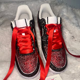 Custom Air Force 1 Sneakers – Black & Red Rhinestone Embellished Shoes