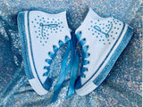 Women’s Bling White Converse with Initials – Personalized Rhinestone Sneakers