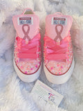 Cancer Awareness Ribbon Sneakers – Hand-Embellished Pearls & Rhinestones