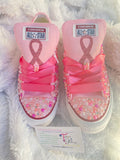 Cancer Awareness Ribbon Sneakers – Hand-Embellished Pearls & Rhinestones