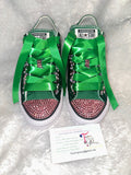 Women’s Bling Sneakers – Hand-Embellished Green & Pink Custom Shoes
