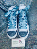 Women’s Bling White Converse with Initials – Personalized Rhinestone Sneakers