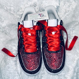 Custom Air Force 1 Sneakers – Black & Red Rhinestone Embellished Shoes