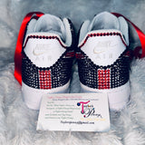 Custom Air Force 1 Sneakers – Black & Red Rhinestone Embellished Shoes