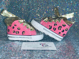 Baby Pink Leopard Painted Sneakers – Custom Hand-Painted Infant Shoes
